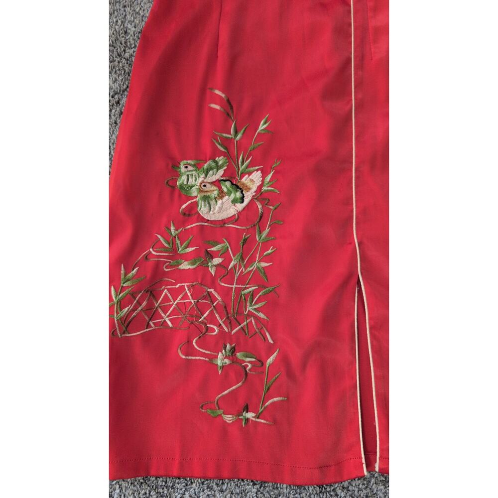Cheongsam Qipao Embroidered Dress Mandarin Collar Frog Buttons M - Picture 2 of 4